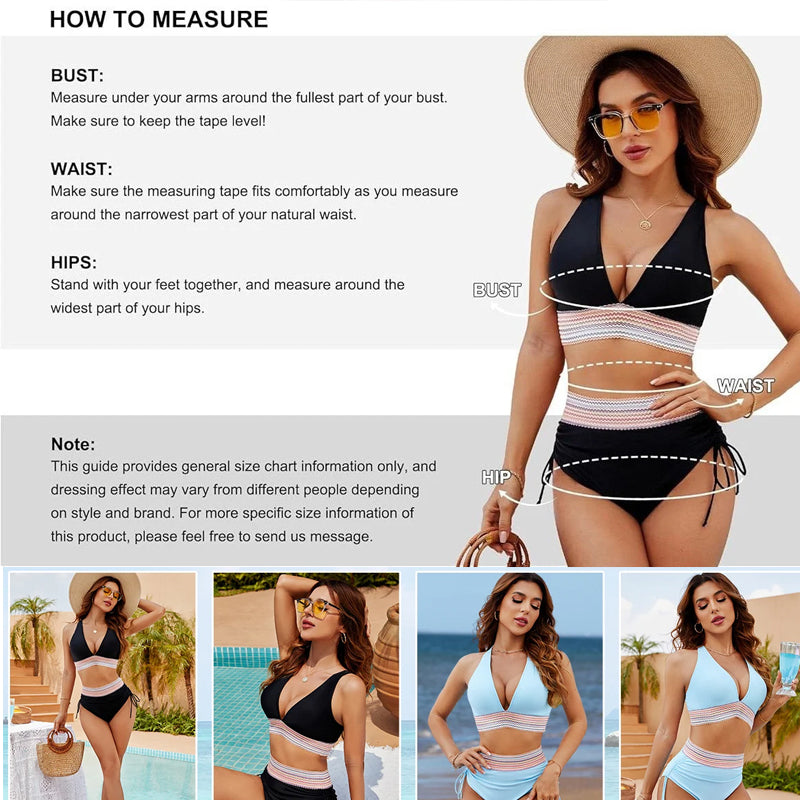 🔥S~4XL One Size🔥2025 Belly-Control Colorblocking High Neck Bikini Set