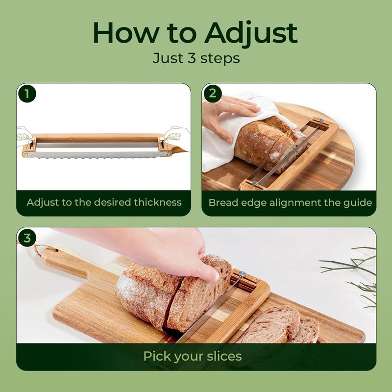 🍞 The Perfect Slice Every Time – Adjustable Wooden Bread Slicer