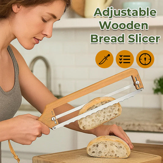 🍞 The Perfect Slice Every Time – Adjustable Wooden Bread Slicer